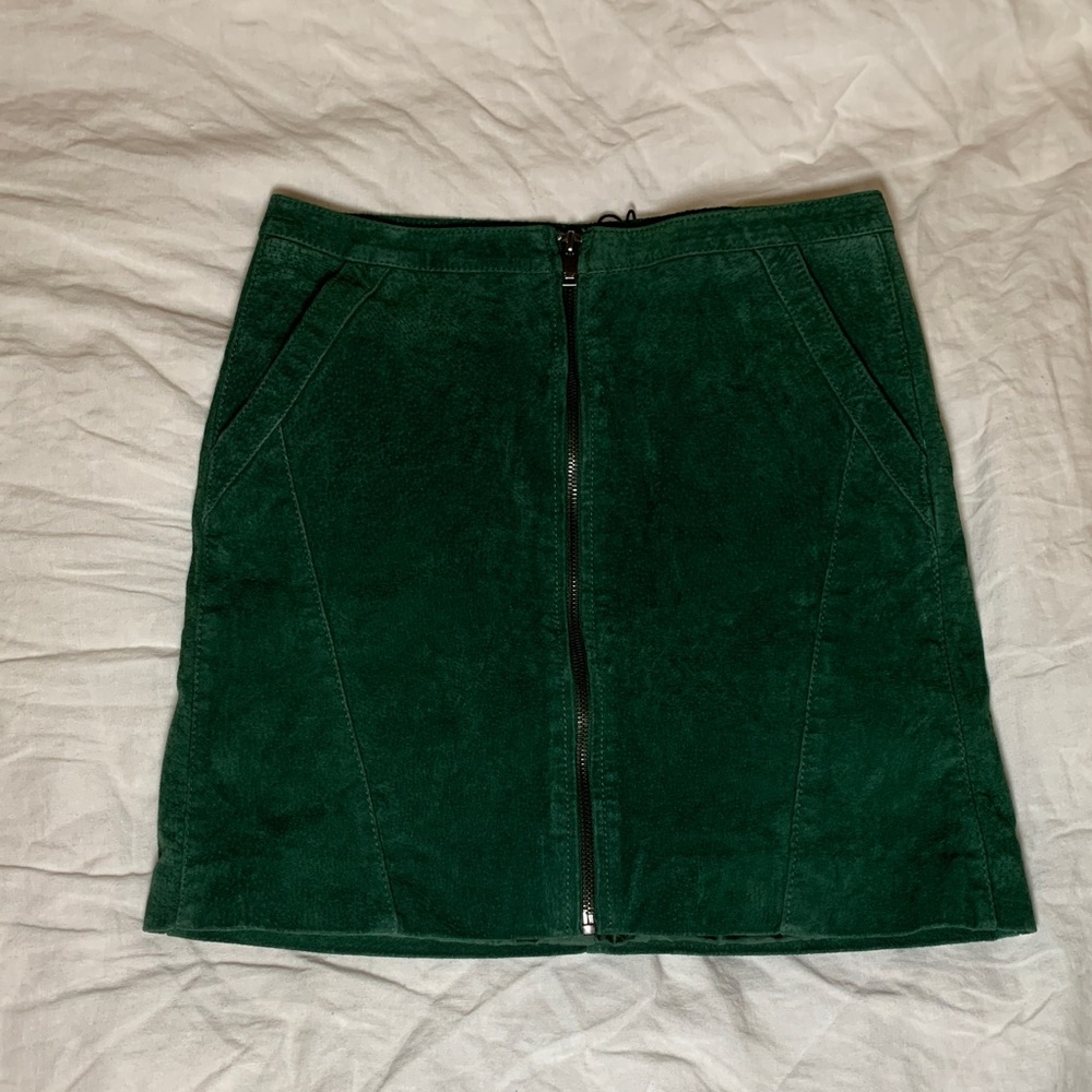 Green Suede Zip-up Mini Skirt